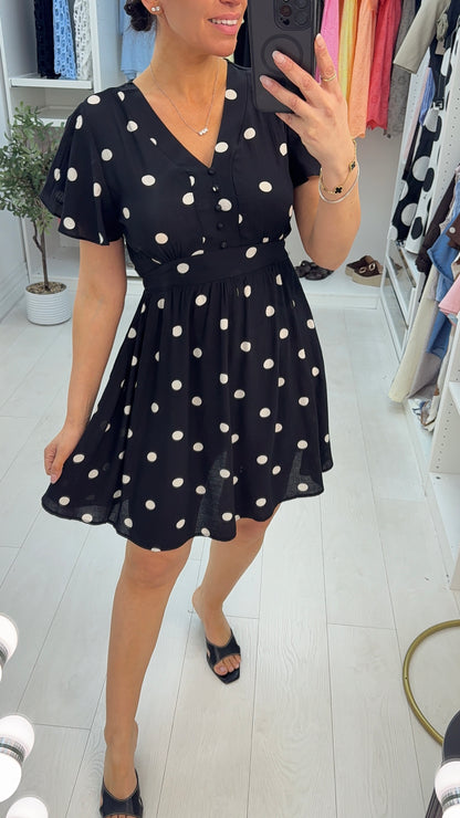 Isalia Polka Dot V Neck Floaty Midi Dress