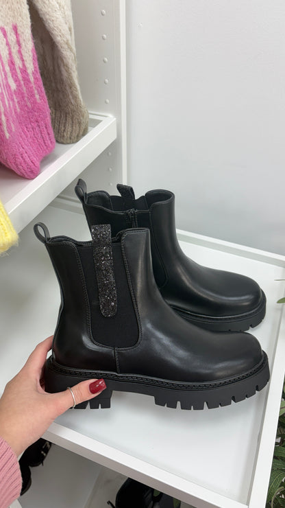 Florenz Faux Leather Sparkle Side Detail Ankle Boots