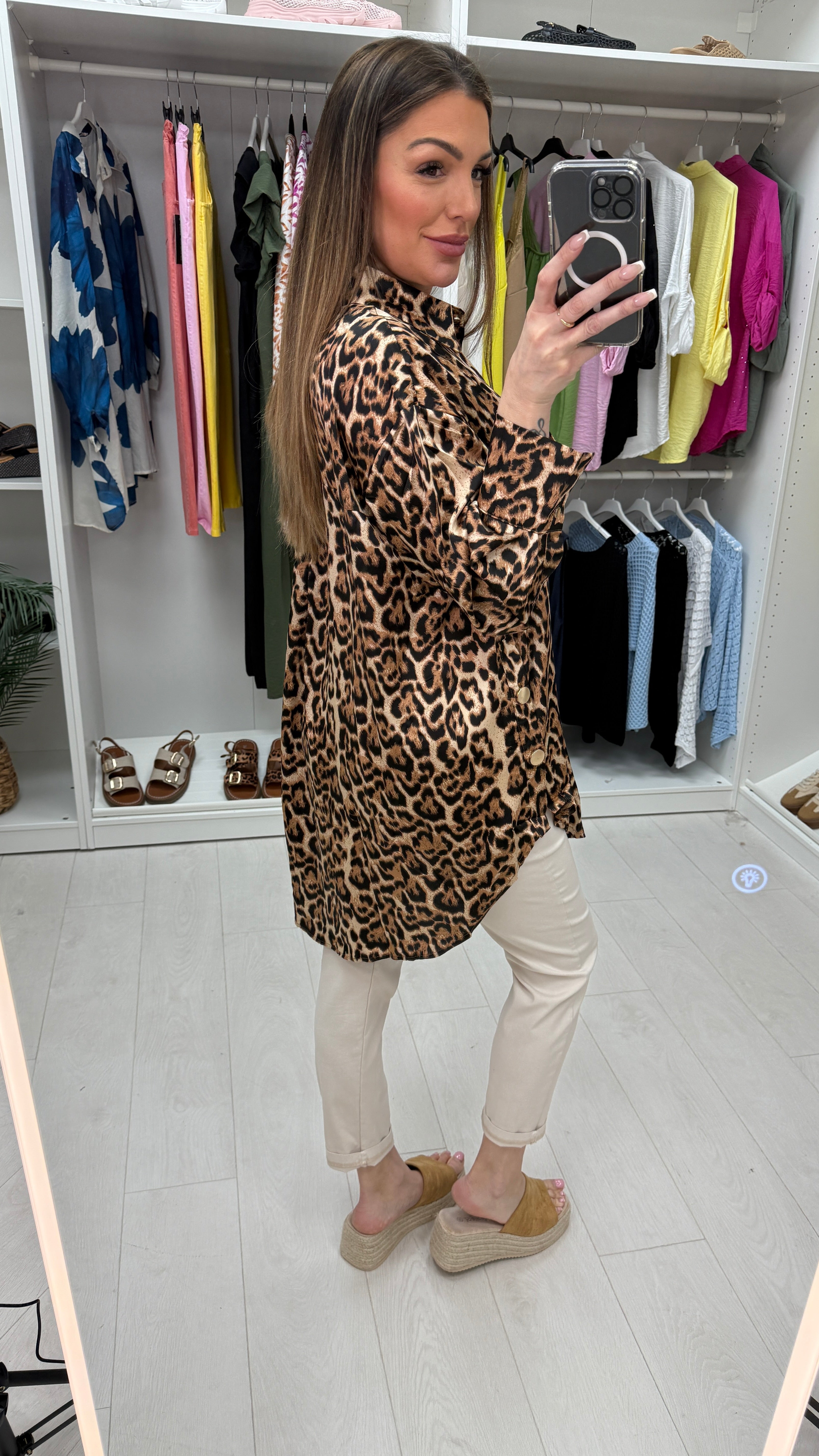 Frances Leopard Print Dipped Hem Shirt