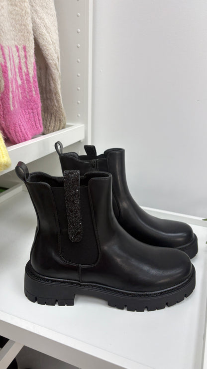 Florenz Faux Leather Sparkle Side Detail Ankle Boots