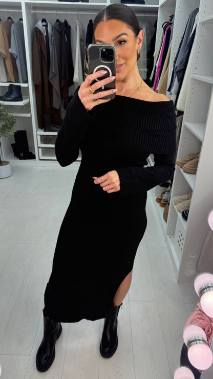 Jessy Plain Bardot Maxi Jumper Dress