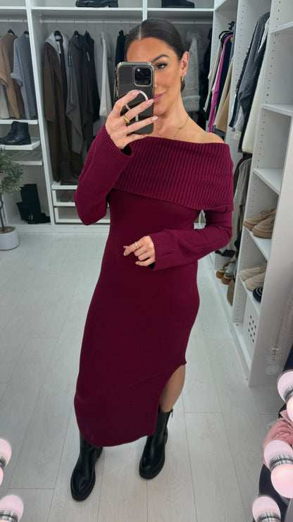 Jessy Plain Bardot Maxi Jumper Dress