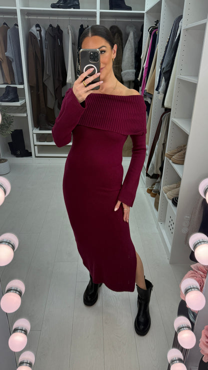 Jessy Plain Bardot Maxi Jumper Dress