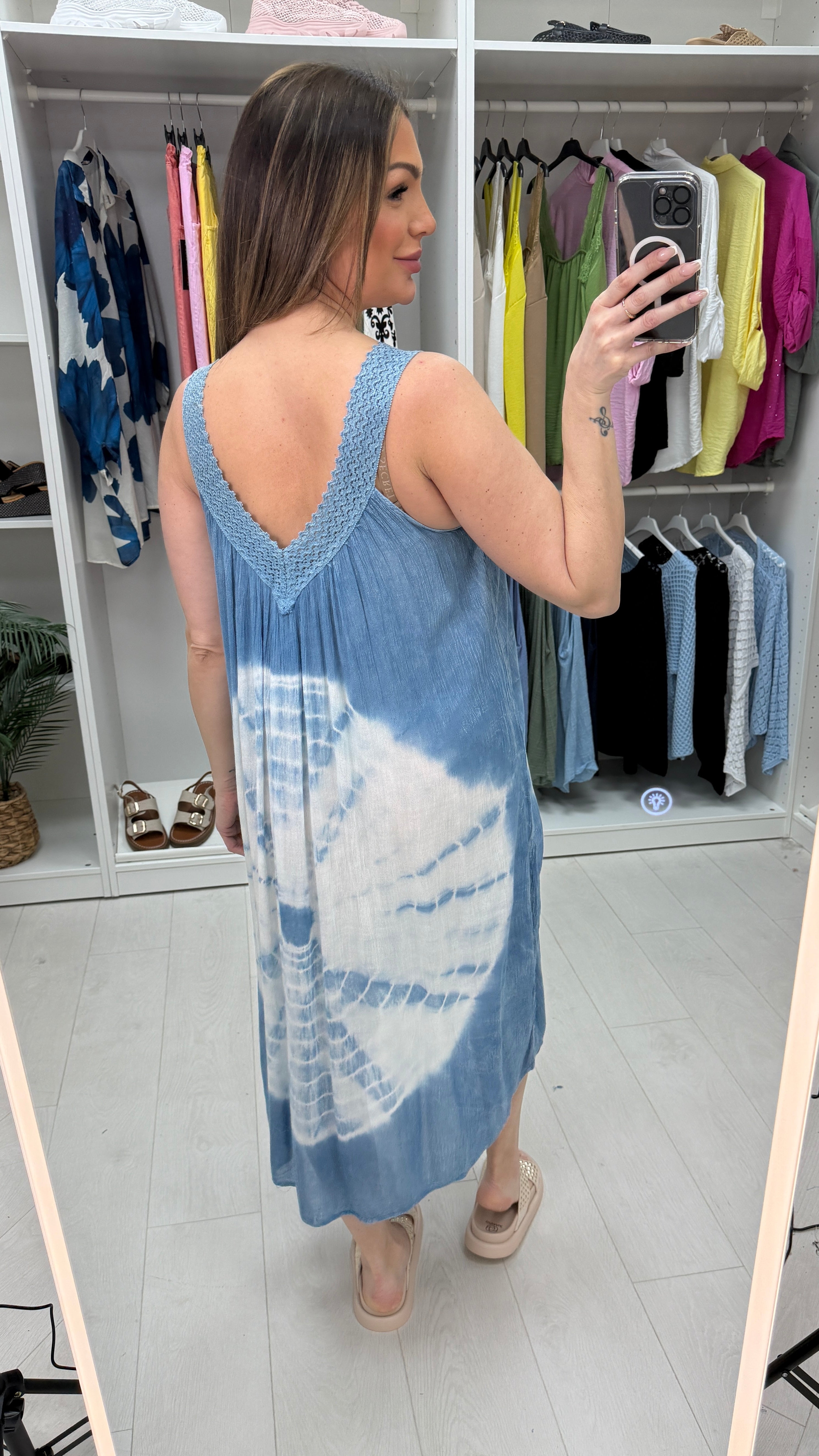 Peyton V Neck Loose Fit Denim Tie Dye Dress