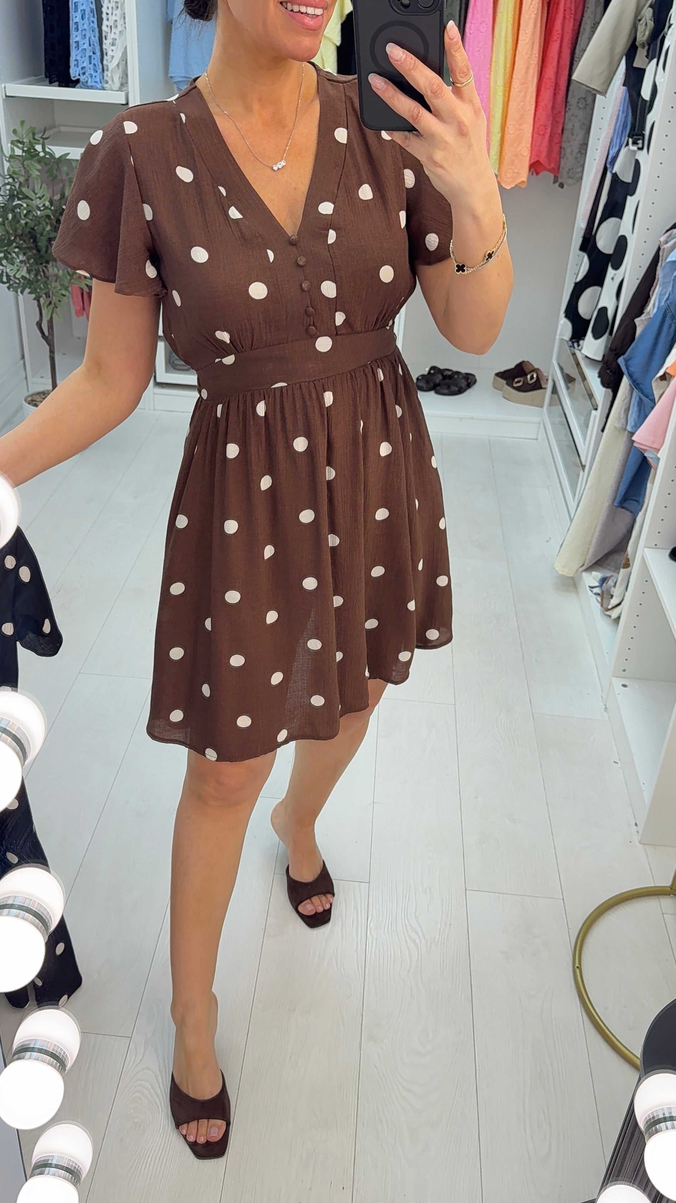 Isalia Polka Dot V Neck Floaty Midi Dress