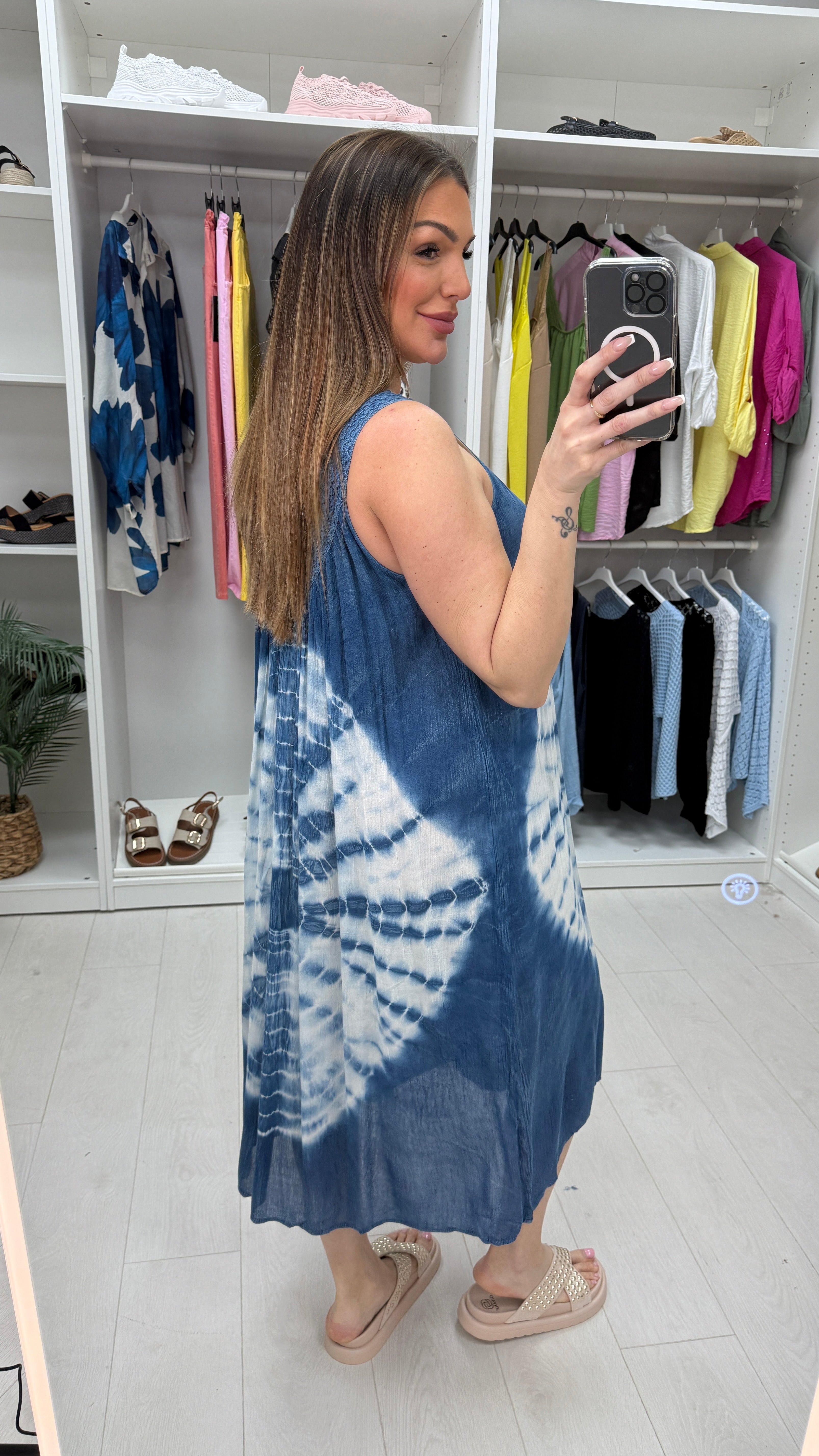 Peyton V Neck Loose Fit Denim Tie Dye Dress