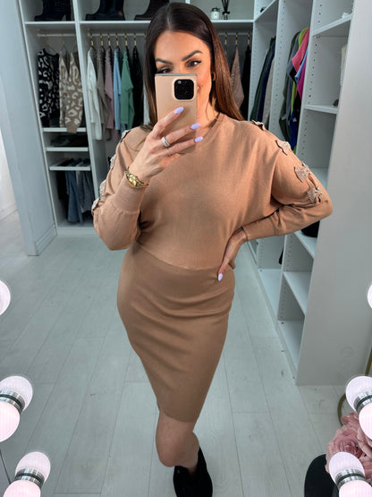 Rizz Diamante Bow Sleeve Detailed Knit Jumper