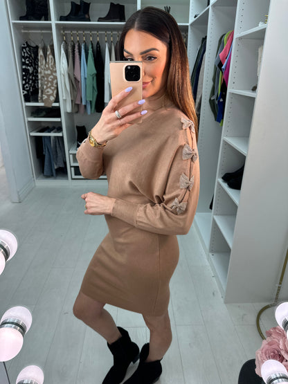 Rizz Diamante Bow Sleeve Detailed Knit Jumper