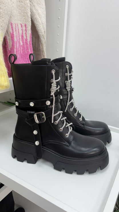 Annie Faux Leather Jewel Studded Biker Boots