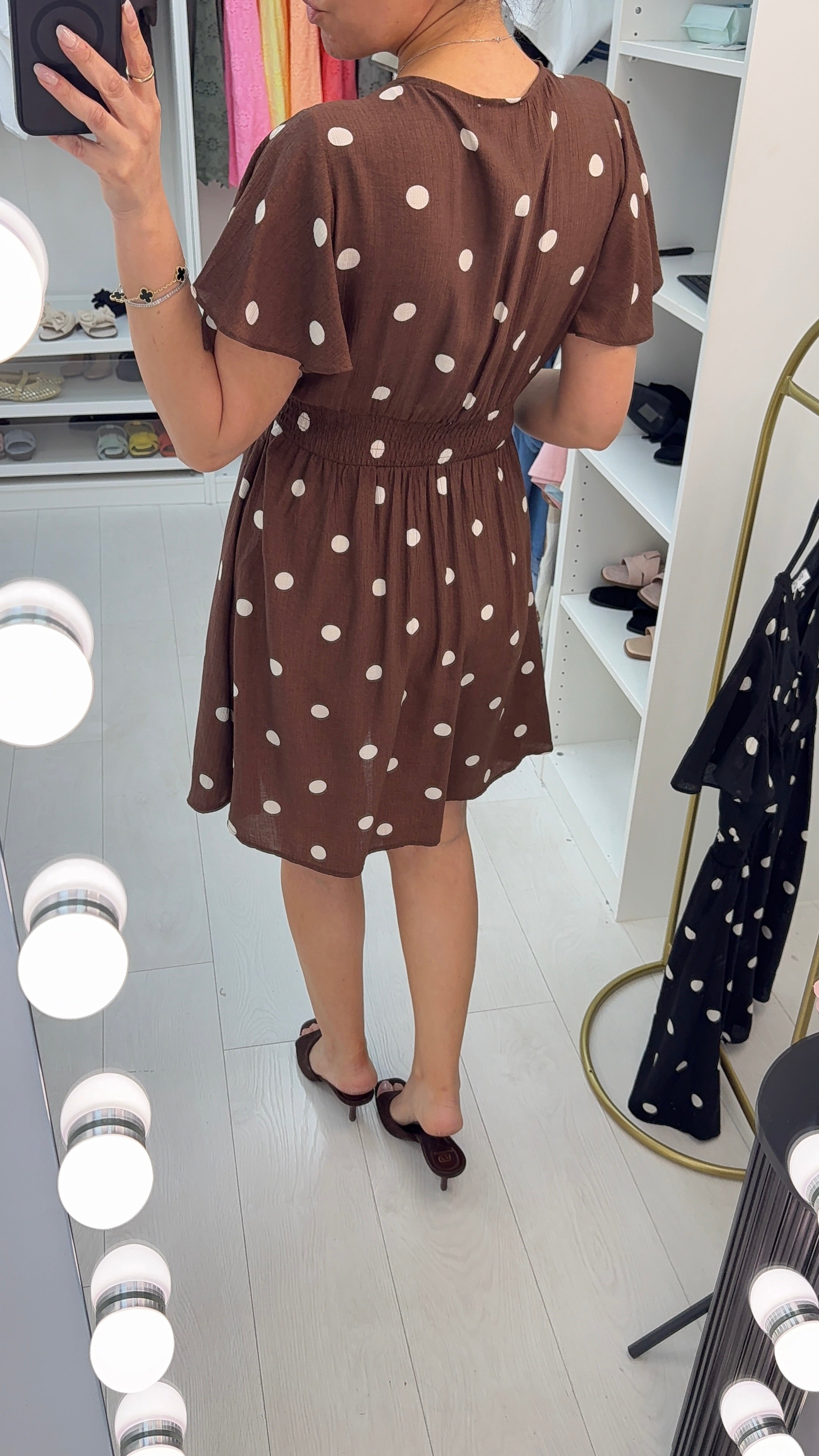 Isalia Polka Dot V Neck Floaty Midi Dress