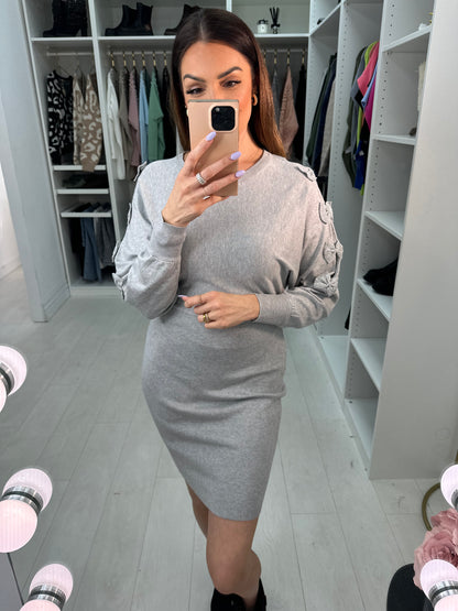 Rizz Diamante Bow Sleeve Detailed Knit Jumper