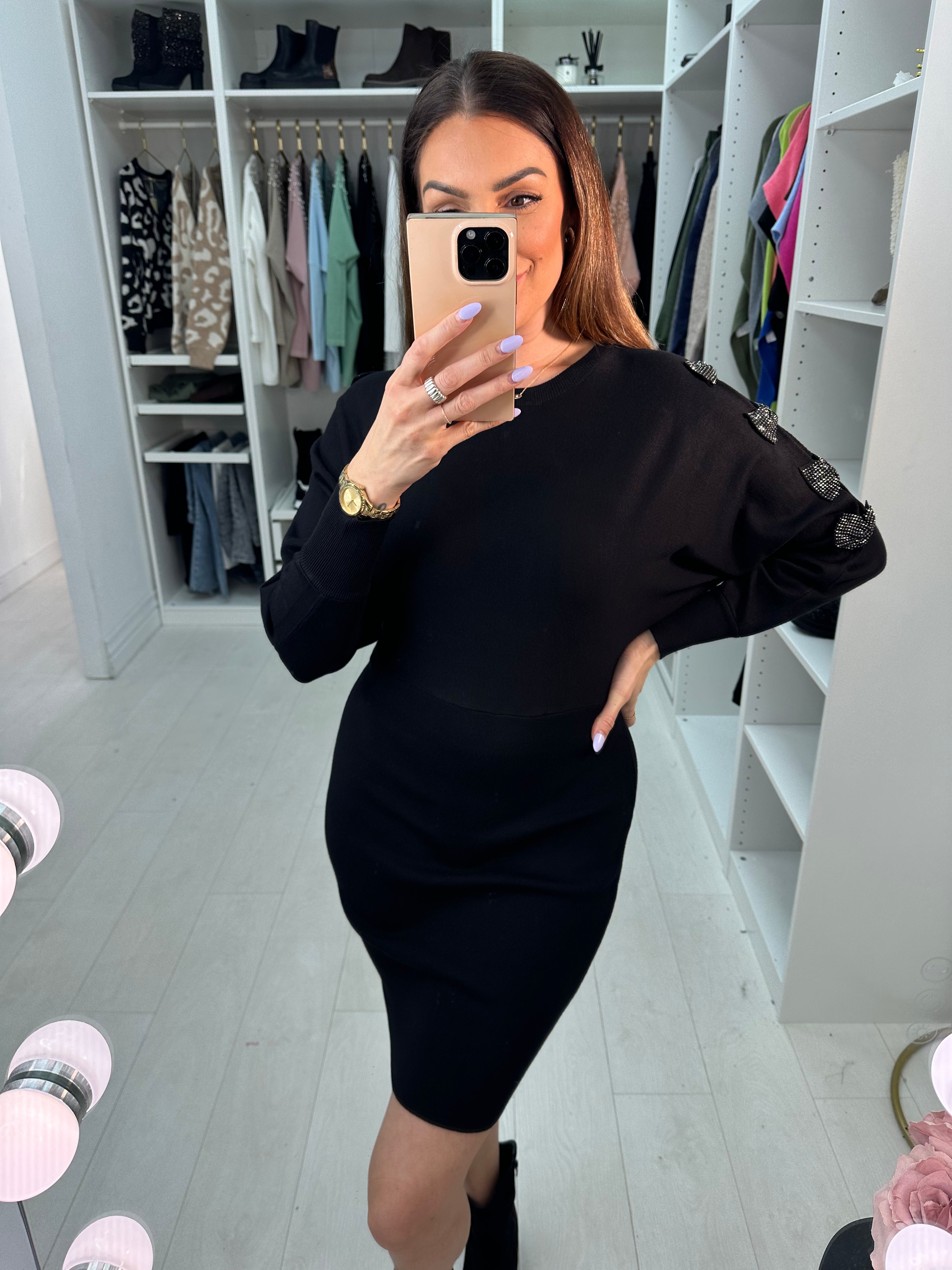 Rizz Diamante Bow Sleeve Detailed Knit Jumper