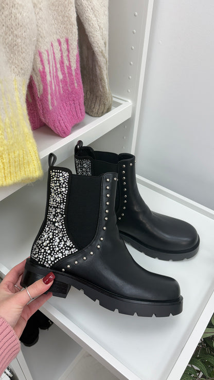 Athena Faux Leather Embellished Ankle Boots