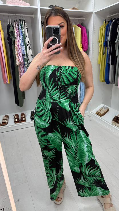 Sacha Leaf Print Elasticated Bust Magic Jumpsuit