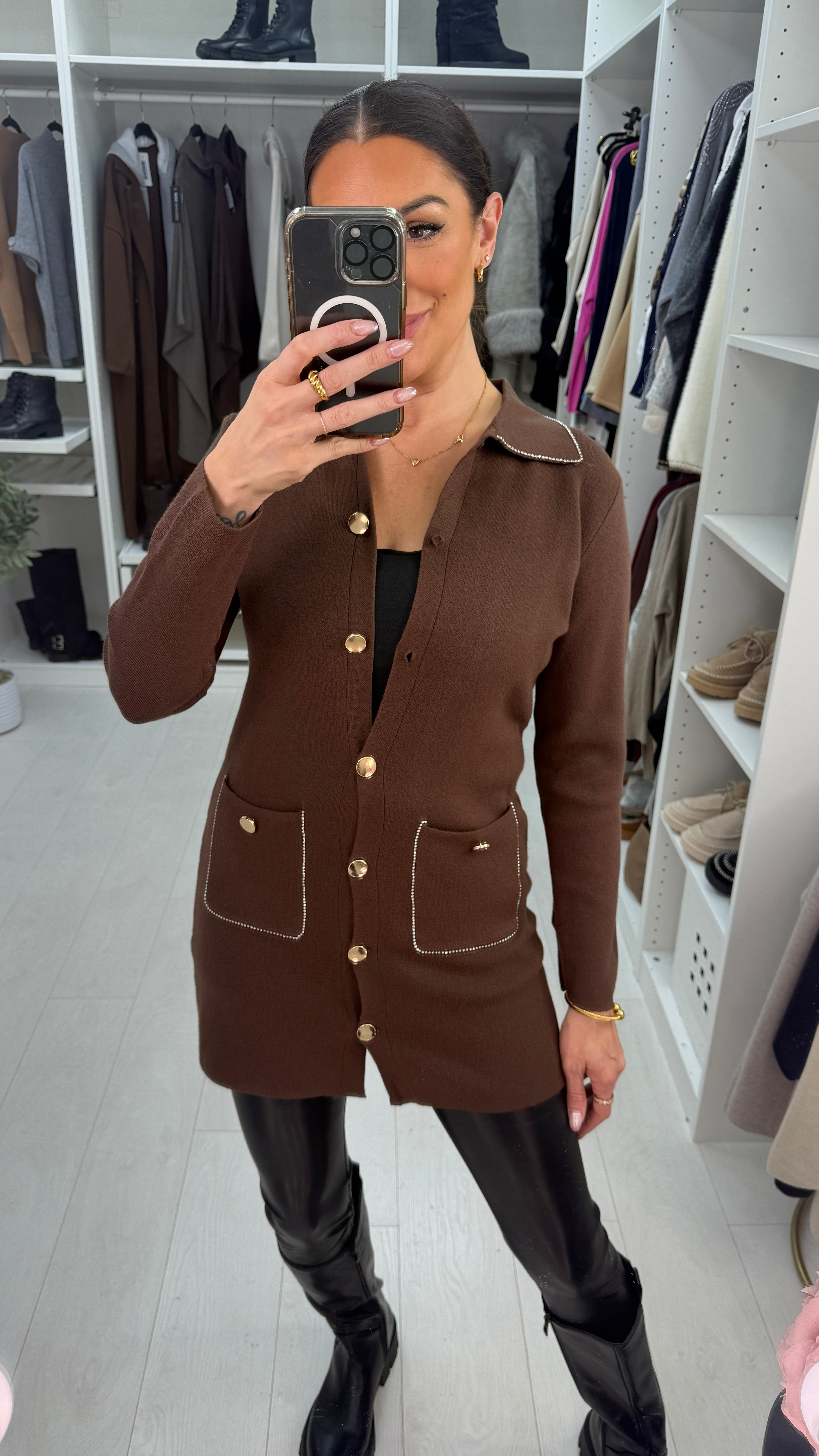 Zosie Button & Diamante Embellished Longline Cardigan