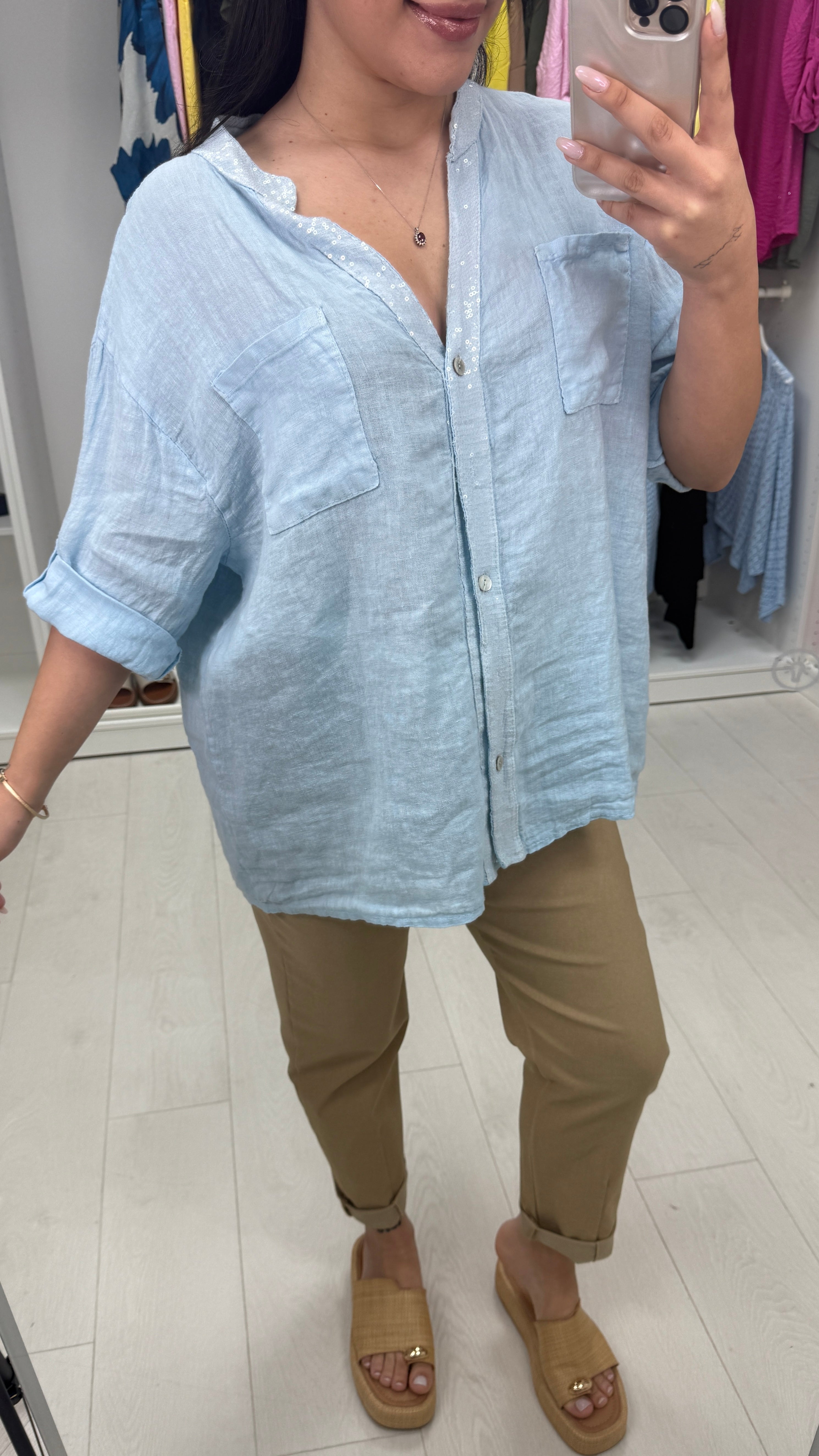 Zakiya Crochet Detail Linen Shirt