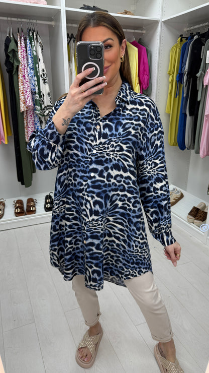 Judith Leopard Print Oversized Dipped Hem Shirt