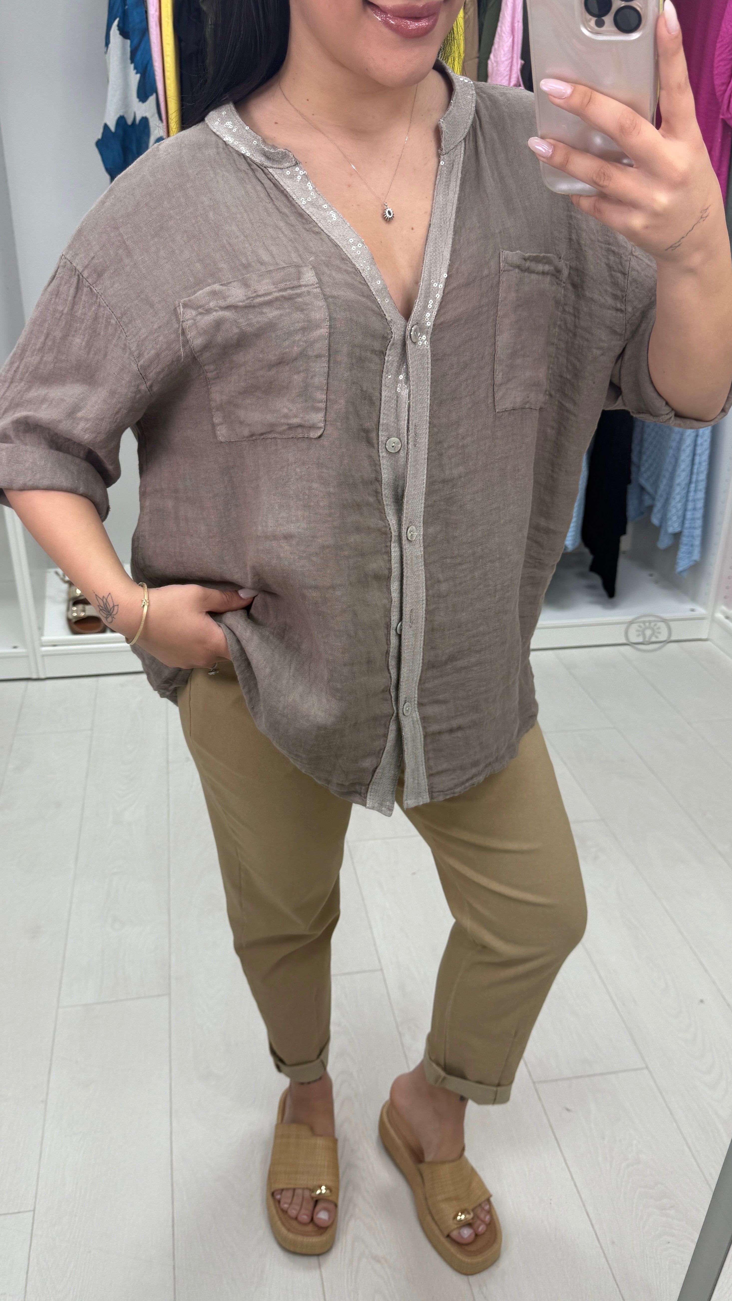 Zakiya Crochet Detail Linen Shirt