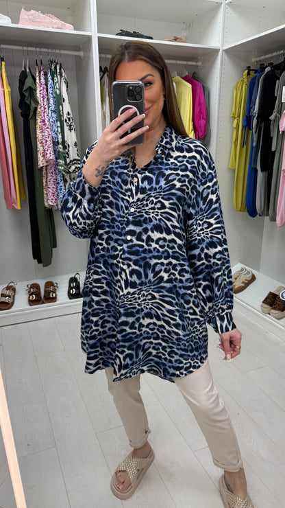 Judith Leopard Print Oversized Dipped Hem Shirt