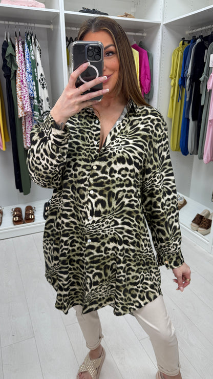 Judith Leopard Print Oversized Dipped Hem Shirt