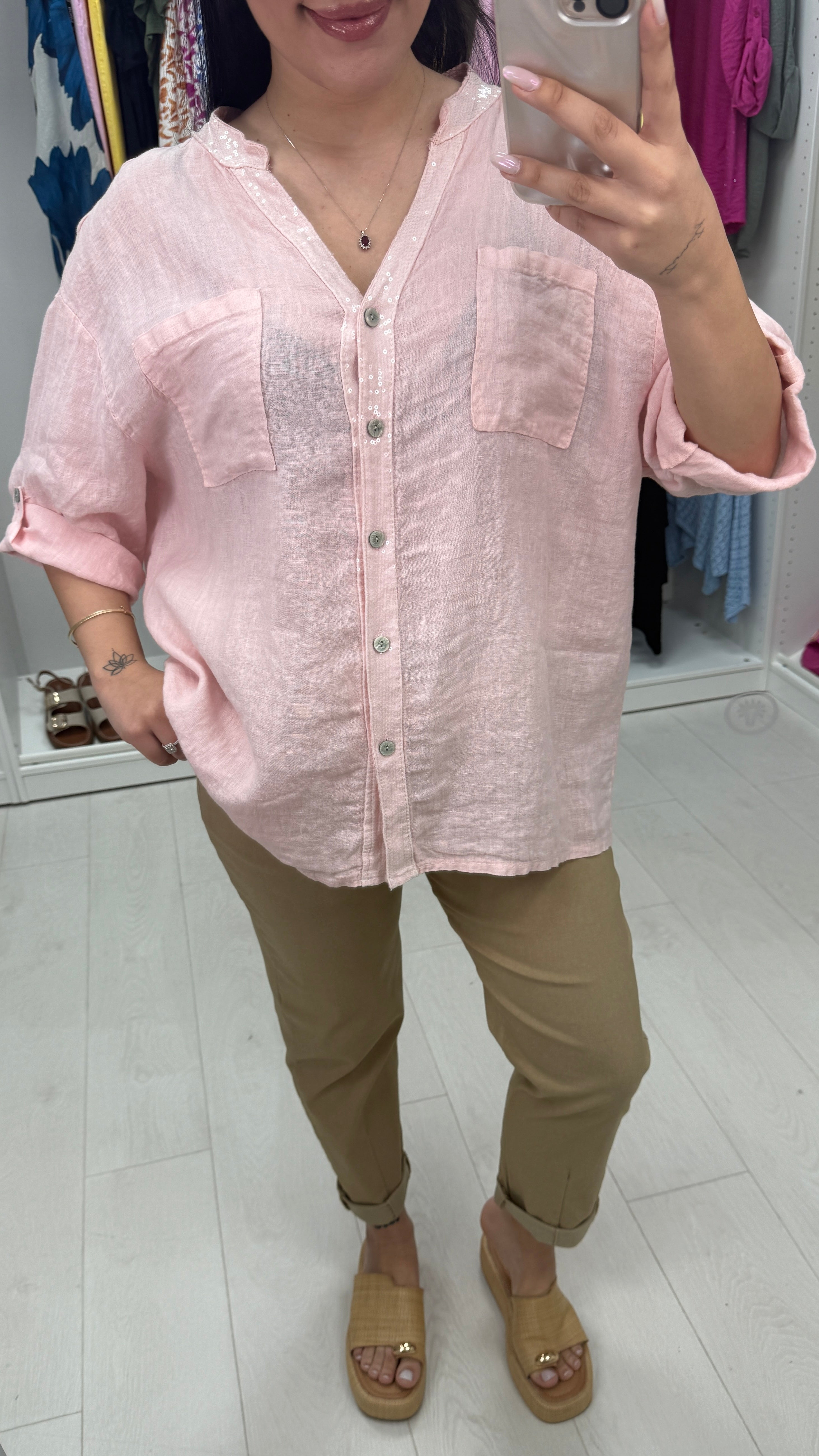 Zakiya Crochet Detail Linen Shirt