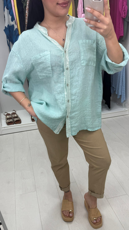 Zakiya Crochet Detail Linen Shirt