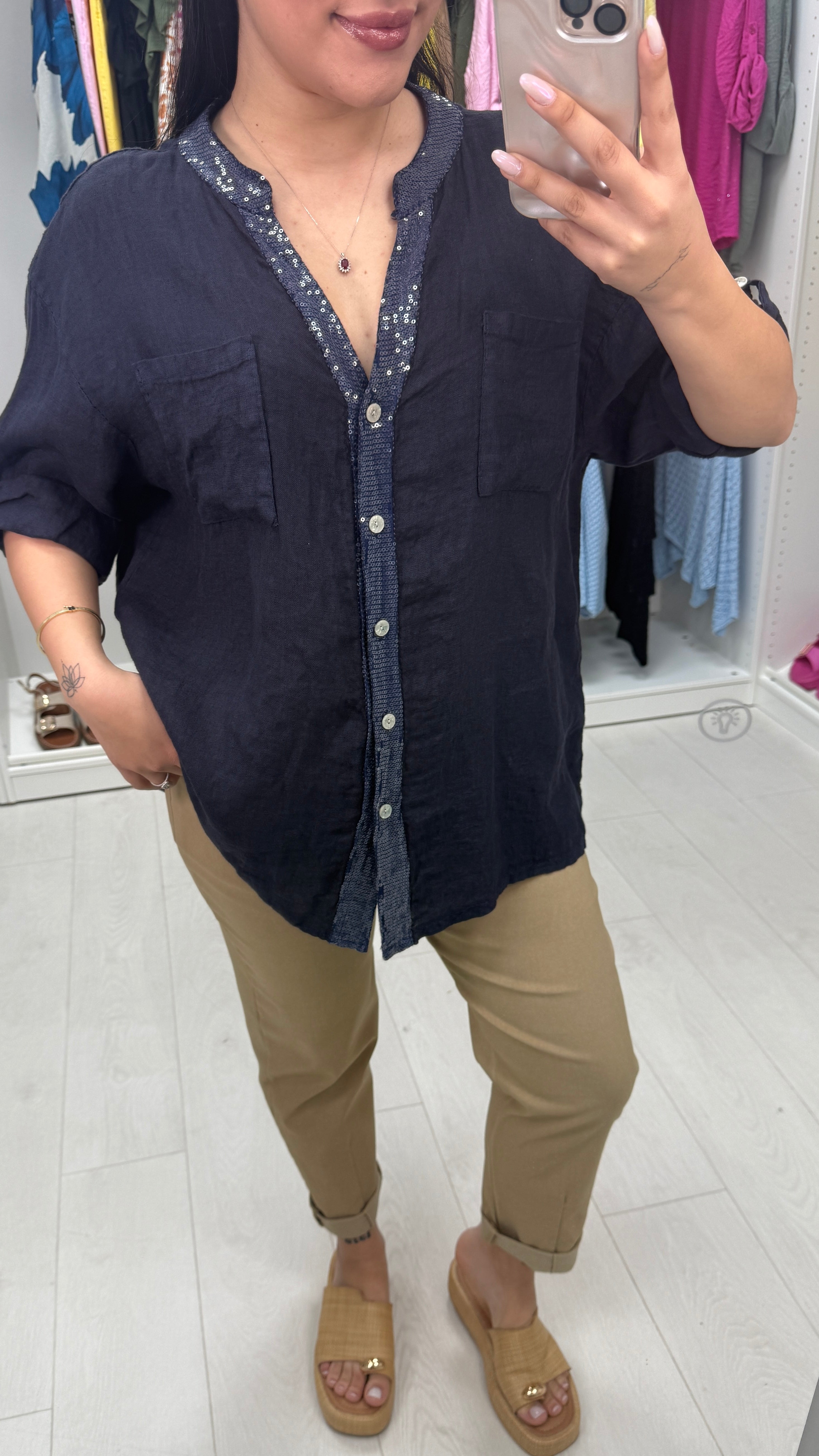 Zakiya Crochet Detail Linen Shirt