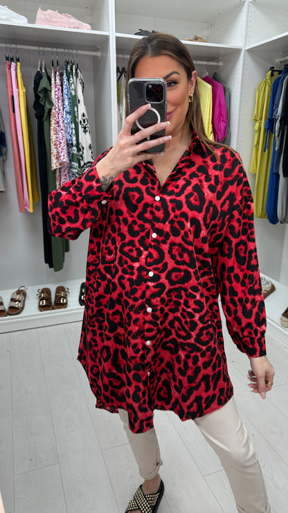 Celia Leopard Print Oversized Longline Shirt