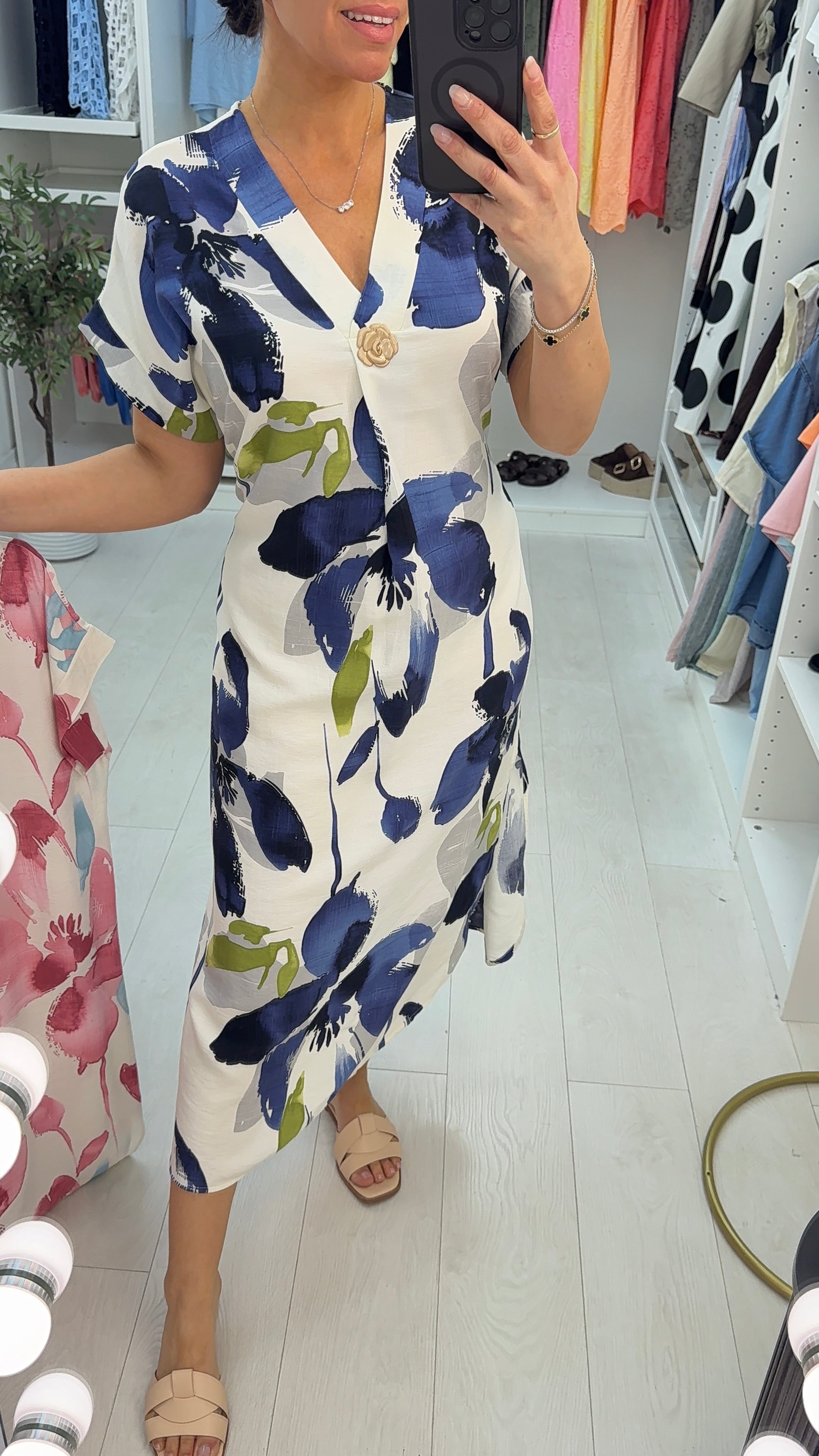 Gracey Floral Print V Neck Belted Maxi Dress