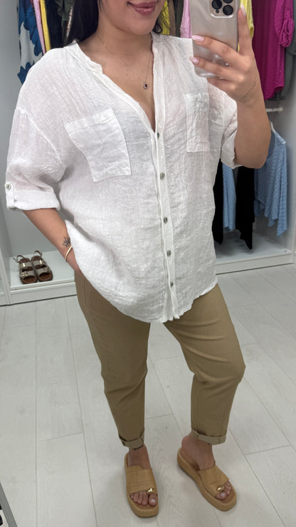 Zakiya Crochet Detail Linen Shirt