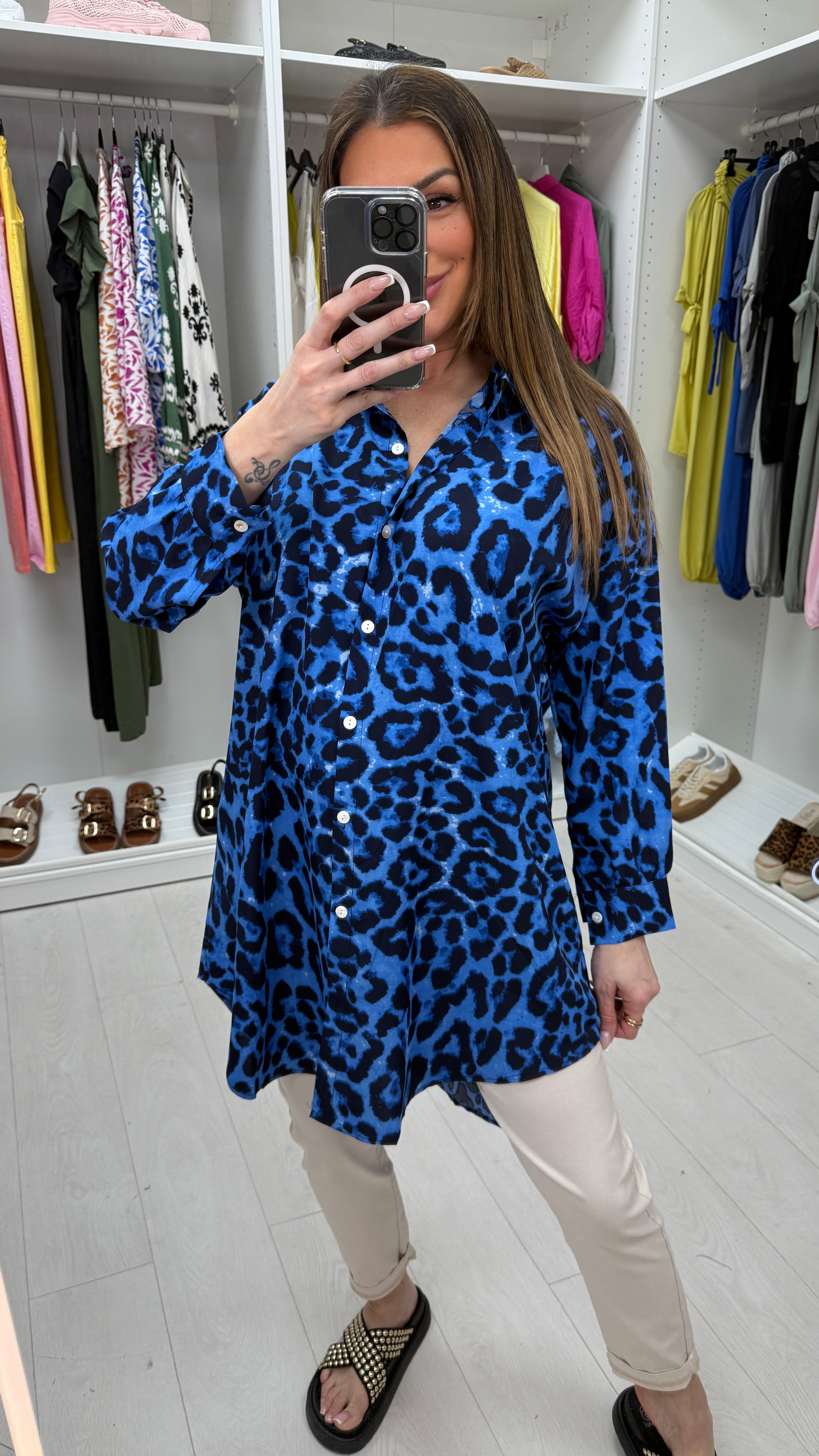 Celia Leopard Print Oversized Longline Shirt