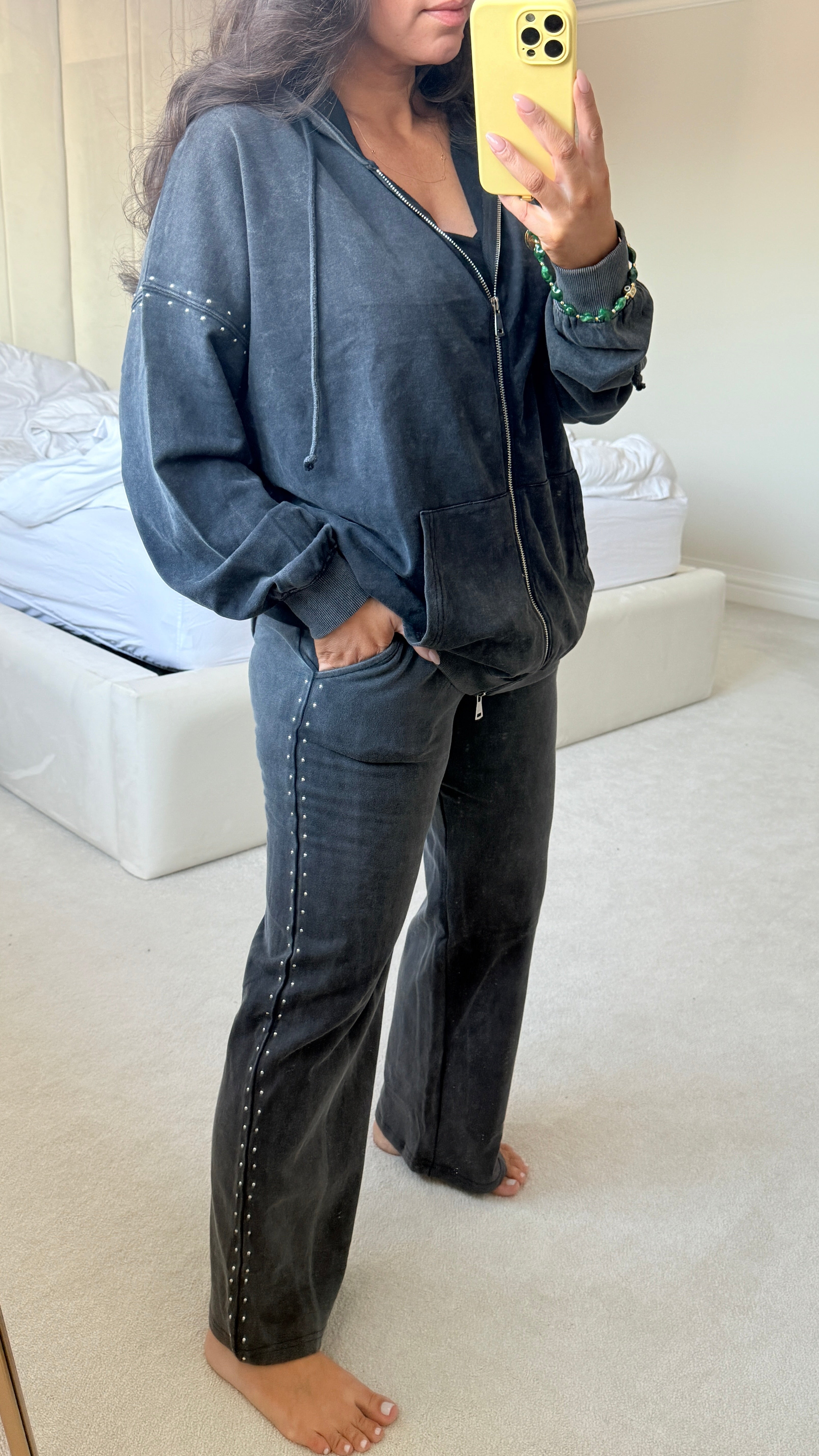 Jessie Acid Wash Stud Detail Loungewear Set