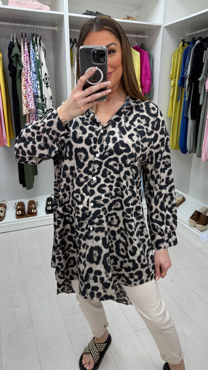 Celia Leopard Print Oversized Longline Shirt