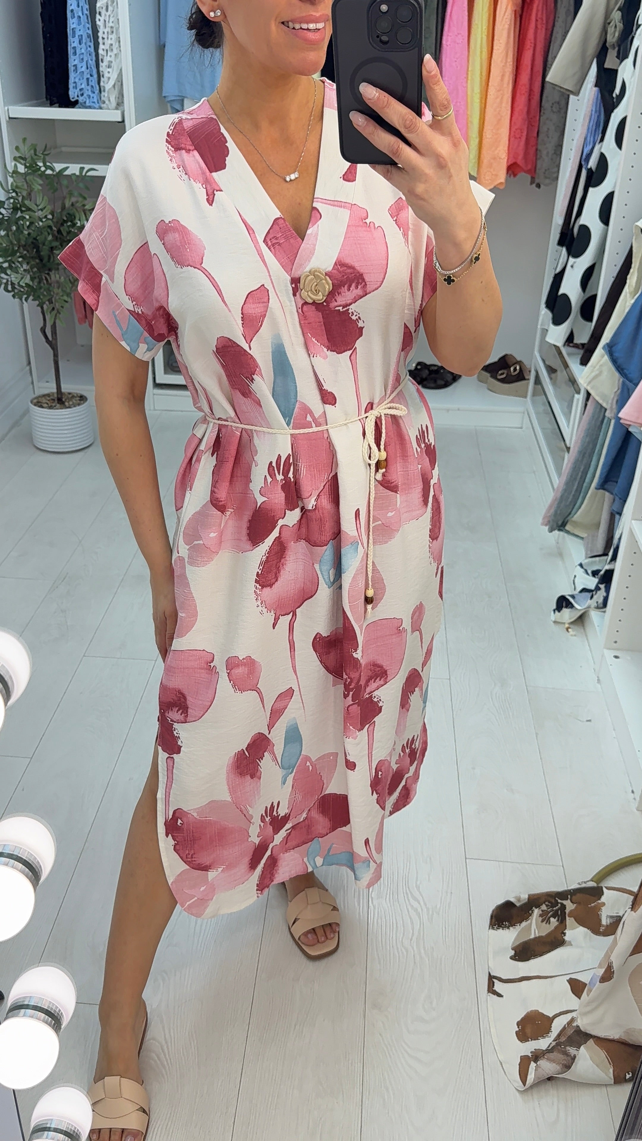 Gracey Floral Print V Neck Belted Maxi Dress