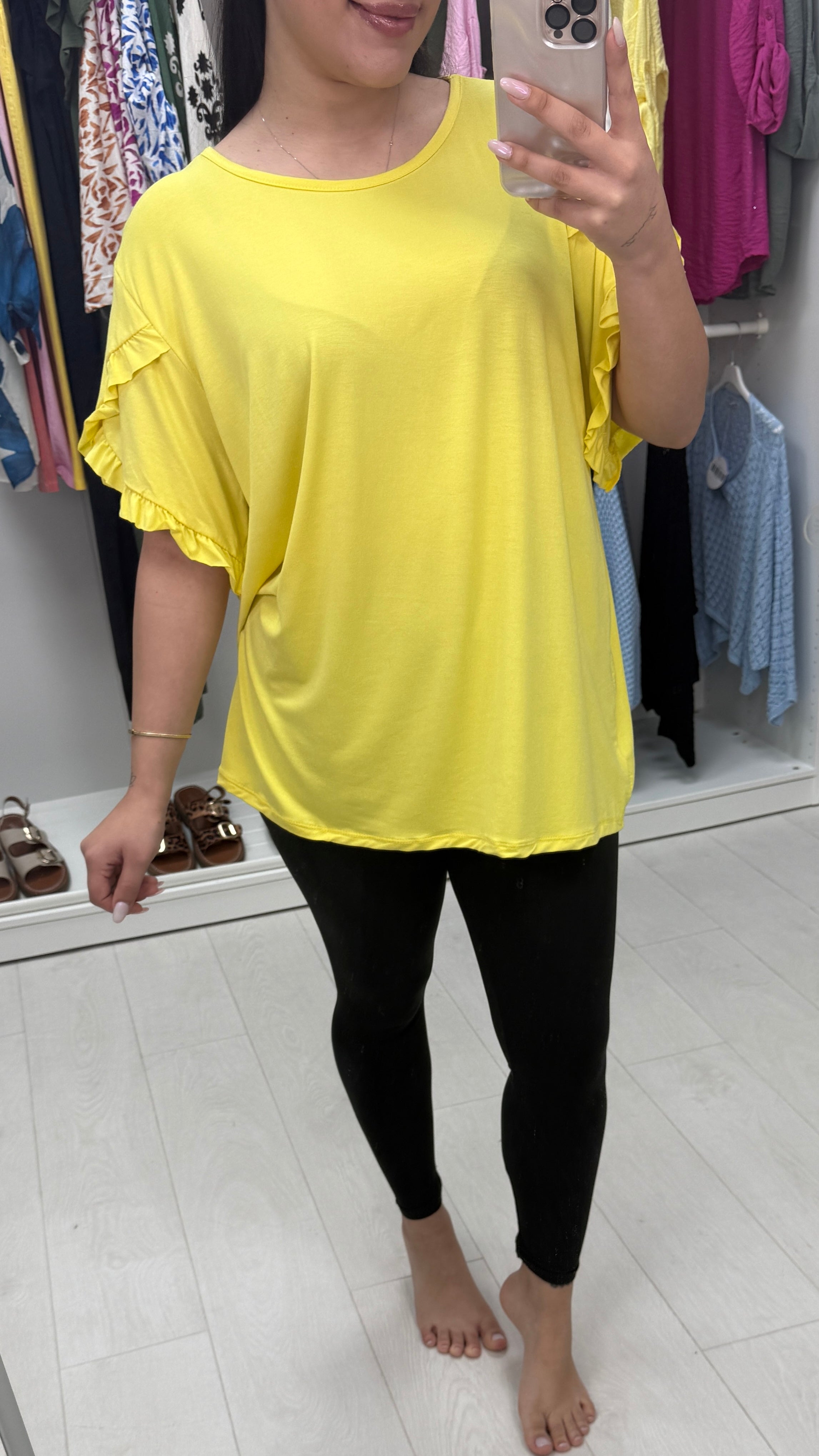 Gwenyth Plain Frill Sleeve Detailed Loose Fit T-Shirt