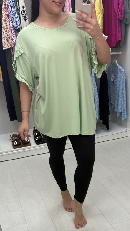 Gwenyth Plain Frill Sleeve Detailed Loose Fit T-Shirt