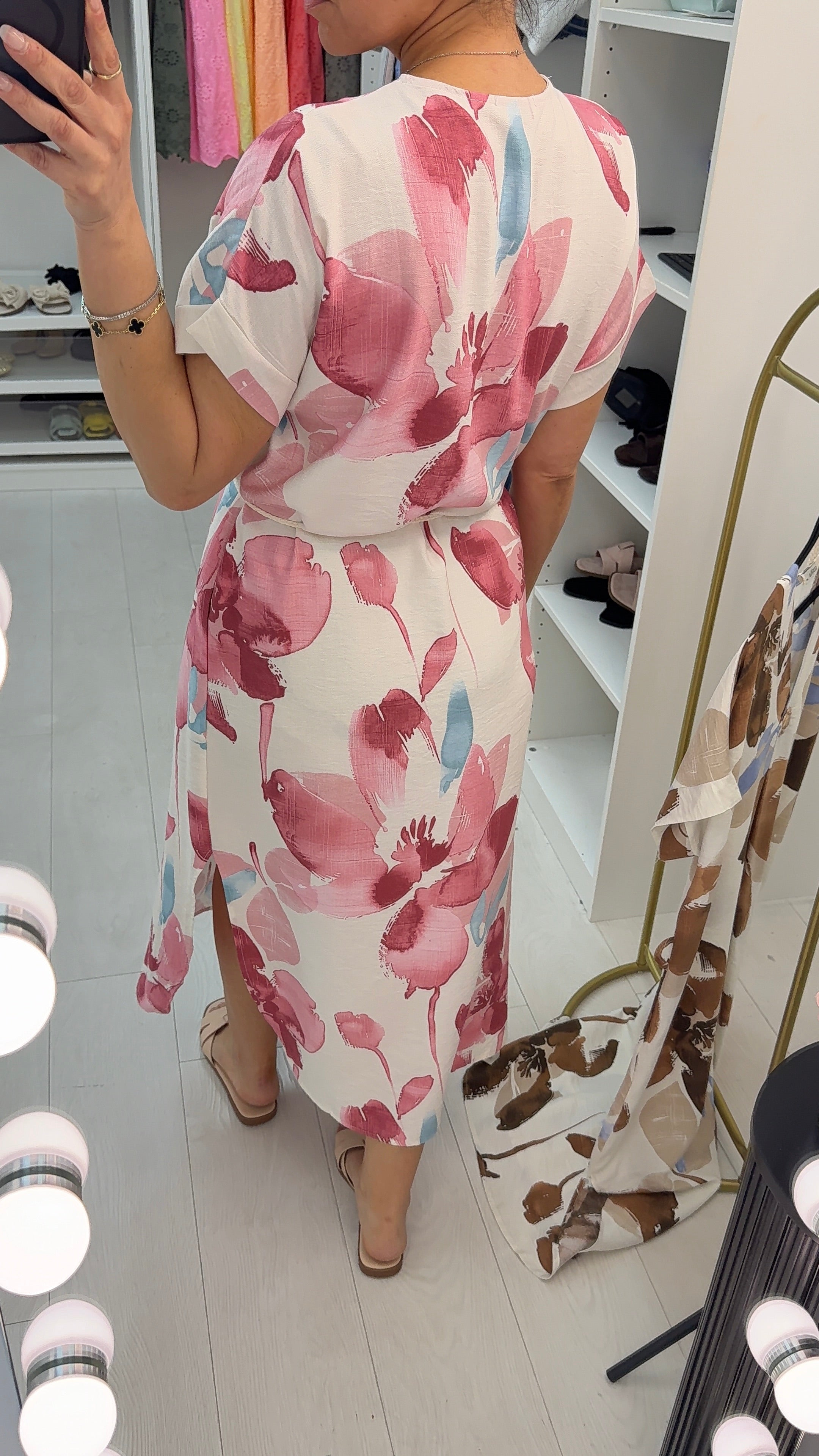Gracey Floral Print V Neck Belted Maxi Dress