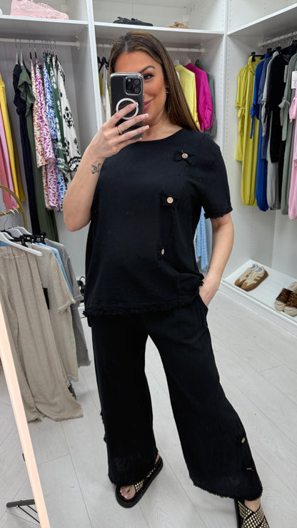 Christine Plain Button Detail Distressed Hem Co-Ord Set