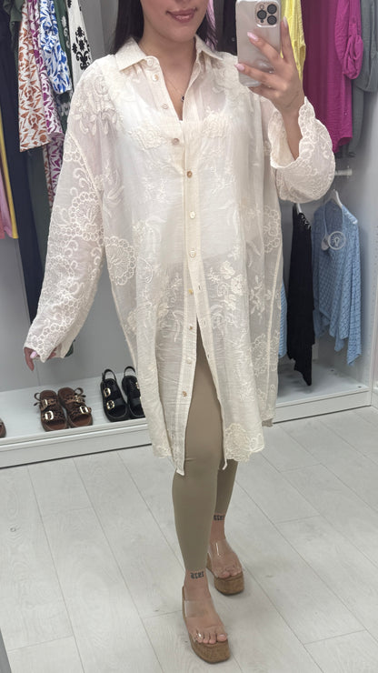 Sia Plain Floral Embroidered Longline Shirt