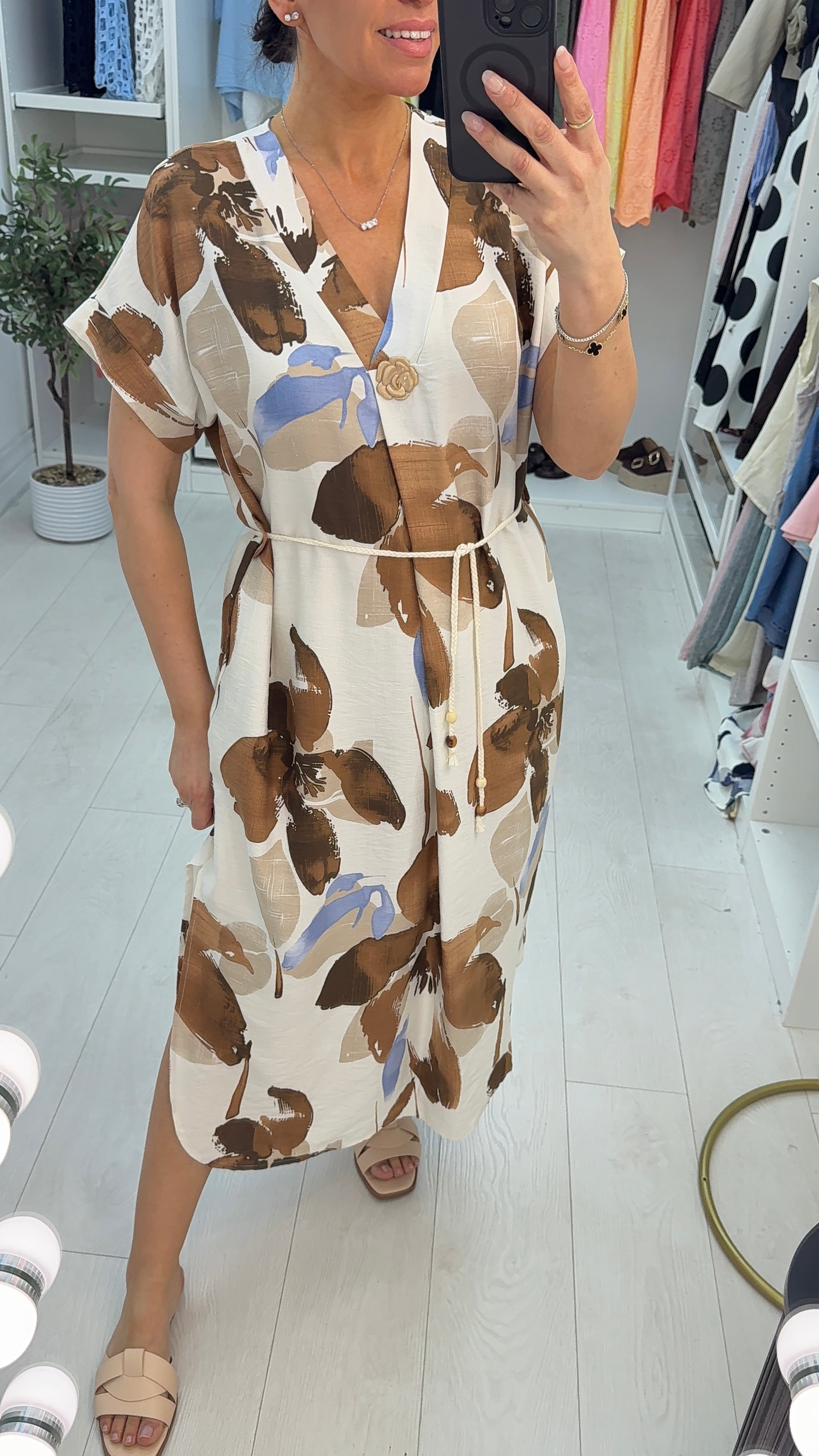 Gracey Floral Print V Neck Belted Maxi Dress