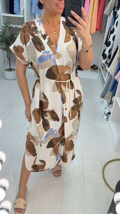 Gracey Floral Print V Neck Belted Maxi Dress