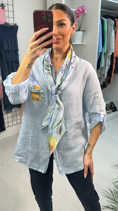 Debby Floral Detailed 2 Piece Scarf & Linen Shirt