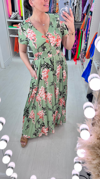 Odetta Sage Floral Print Maxi Dress