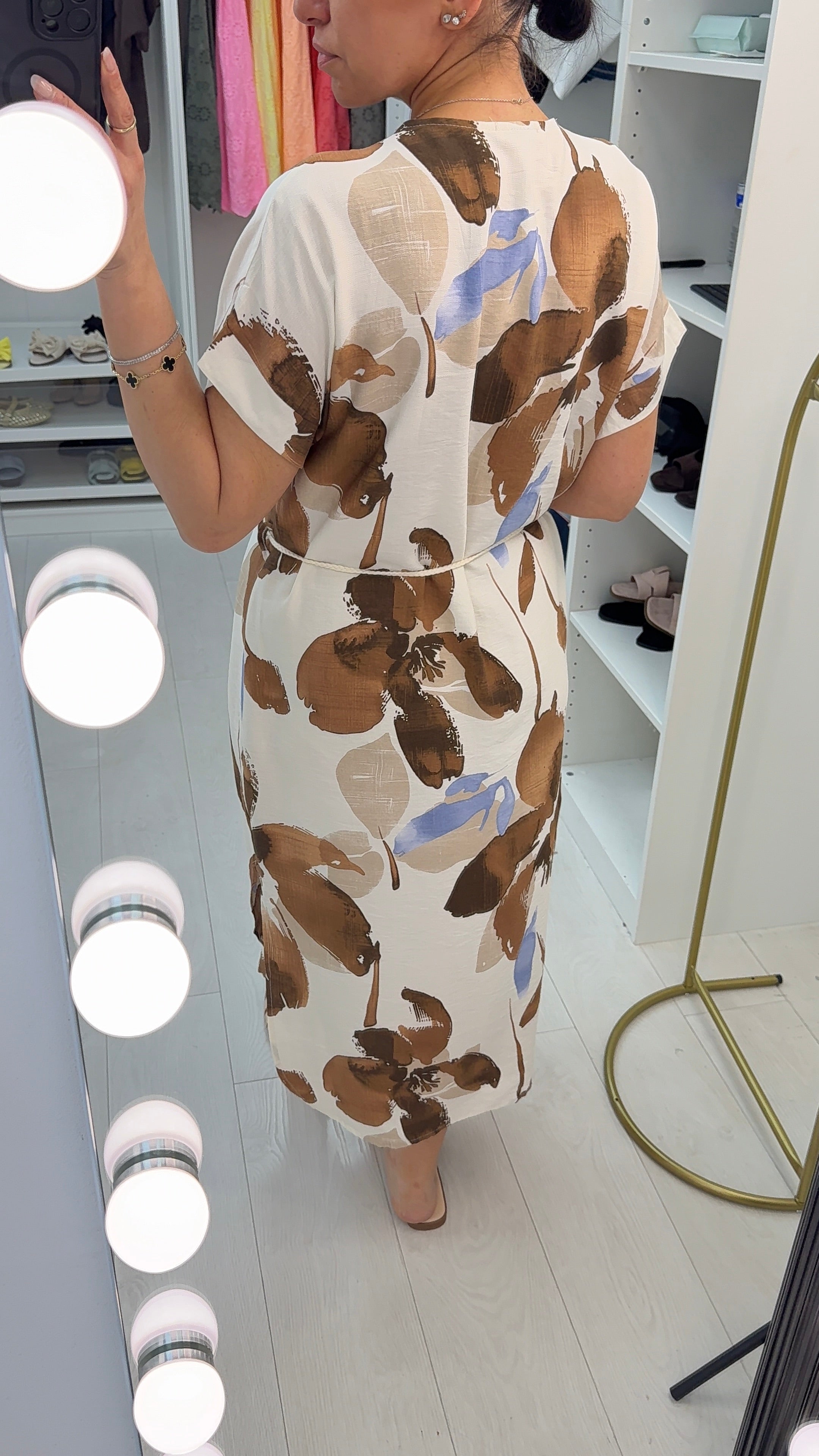 Gracey Floral Print V Neck Belted Maxi Dress
