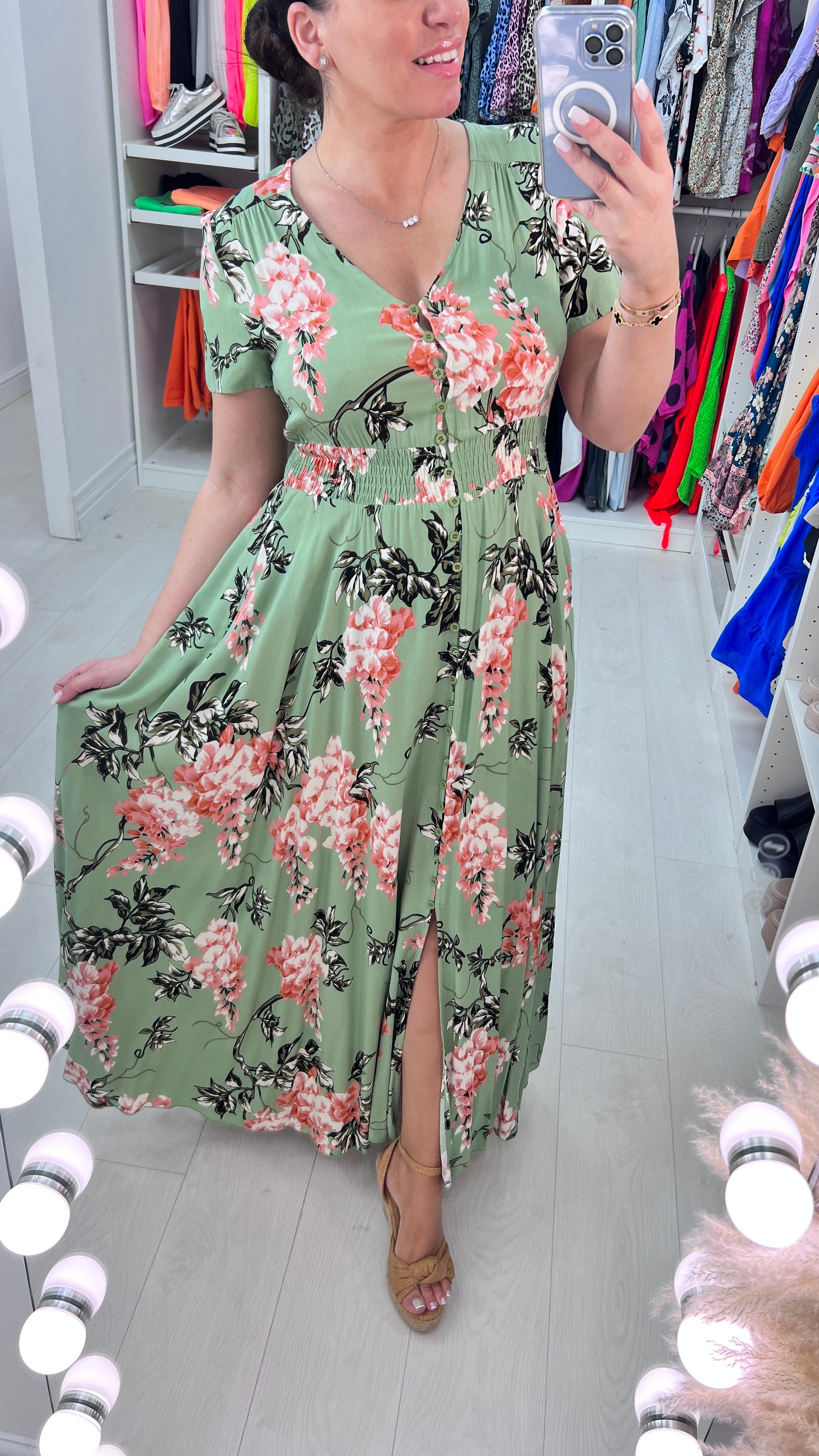 Odetta Sage Floral Print Maxi Dress