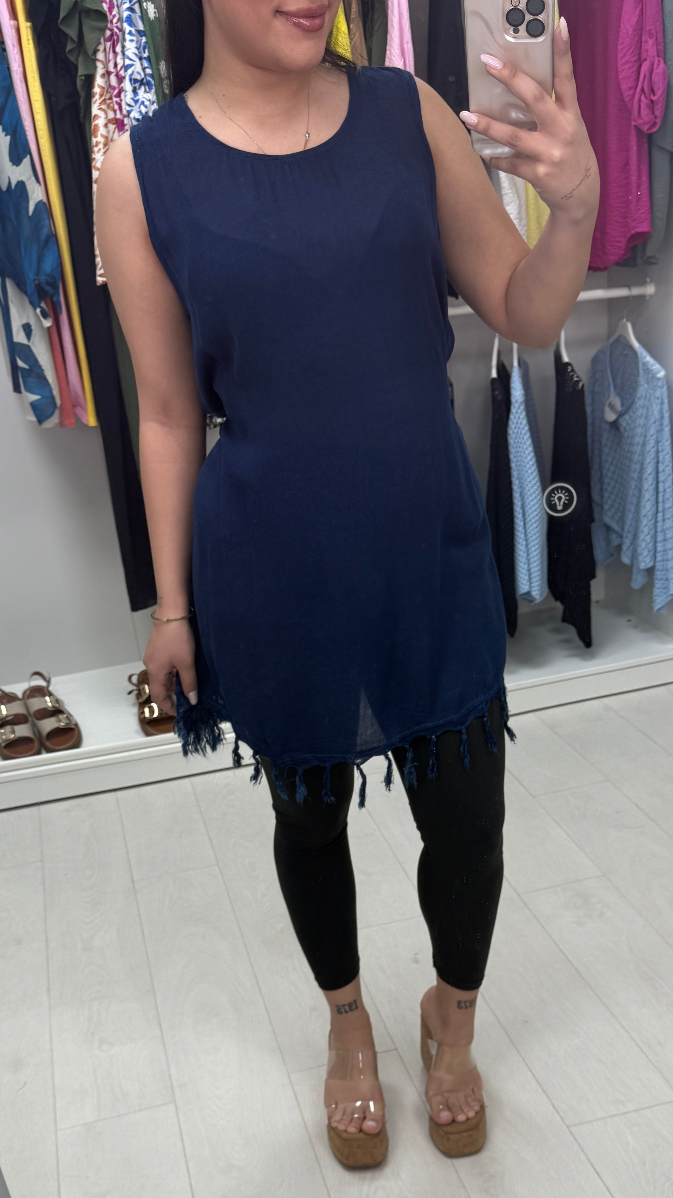 Verity Belted Tassel Detail Longline Denim Top