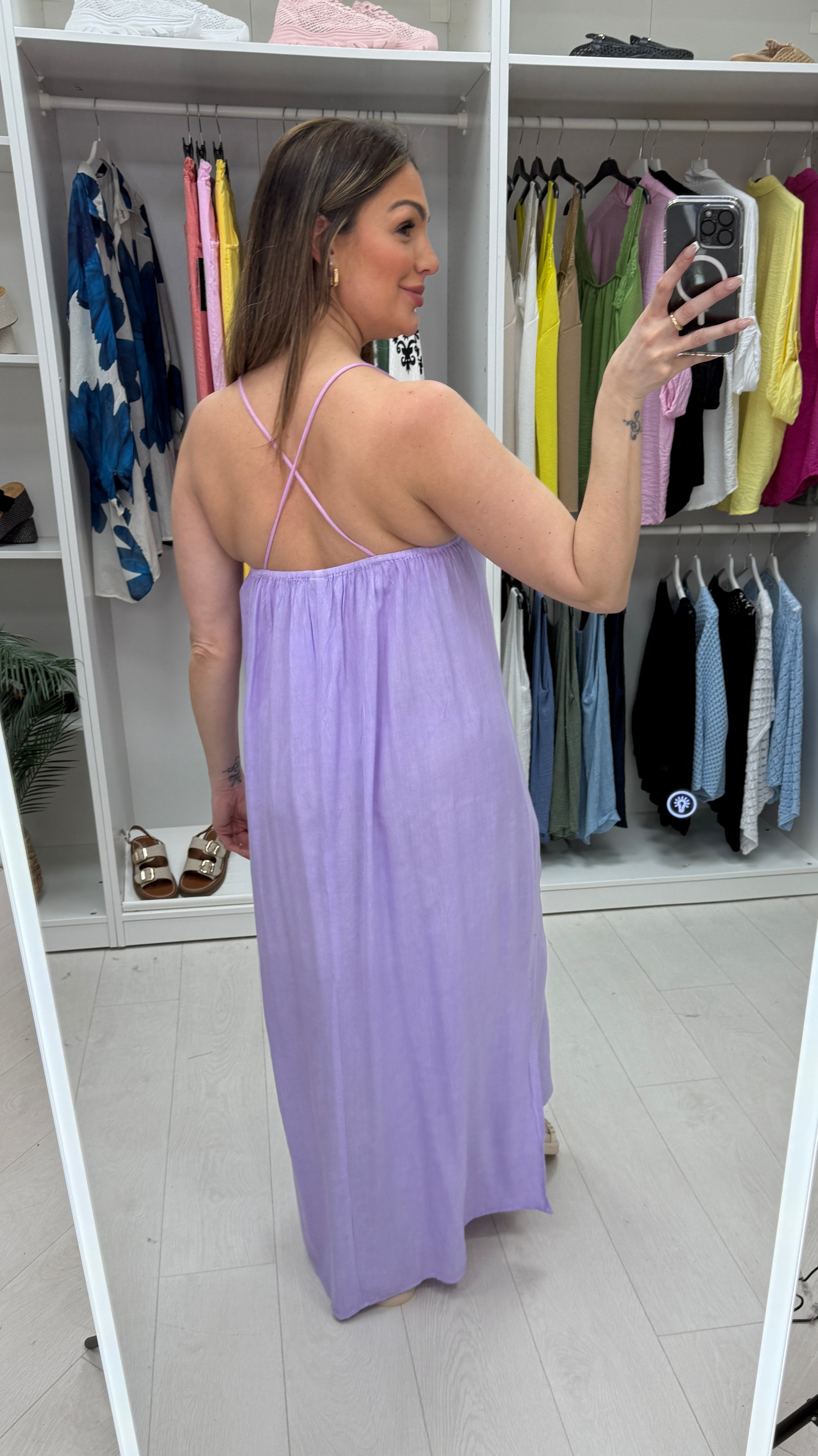 Carly Plain Elasticated Back Strappy Maxi Dress