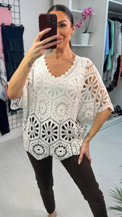 Juliana Loose Fit Batwing Sleeve Crochet Top