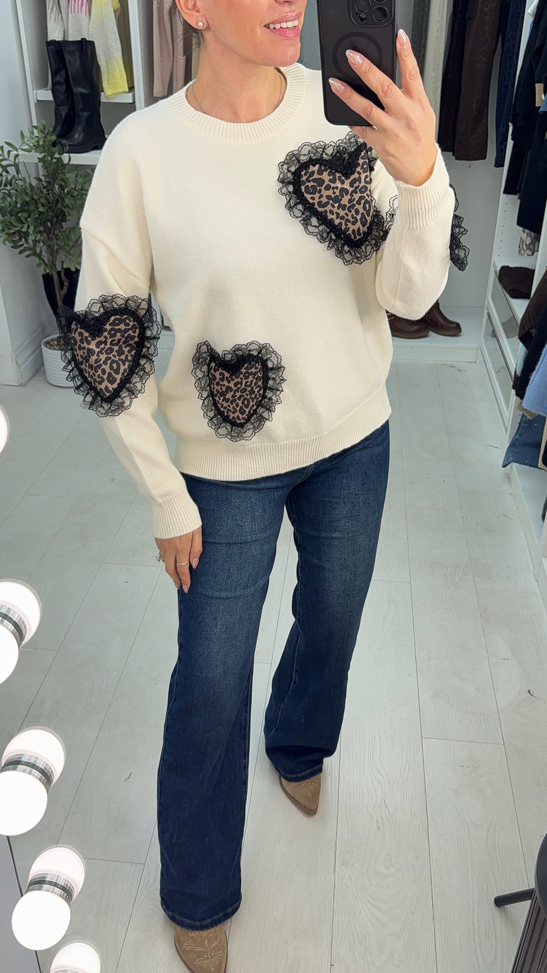 Simmy Leopard Print Lace Heart Detailed Jumper