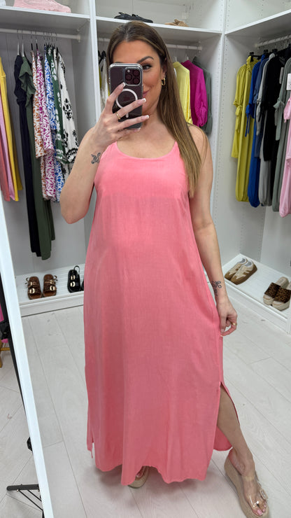 Carly Plain Elasticated Back Strappy Maxi Dress